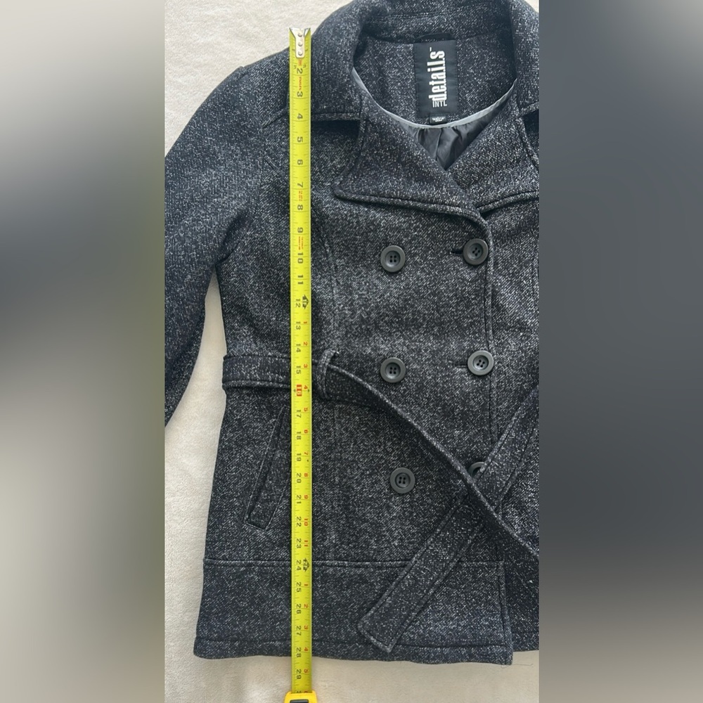 INTL details Coat Gray/Black Button Belted Pockets Mid-Length Women's L Regular - Picture 9 of 11